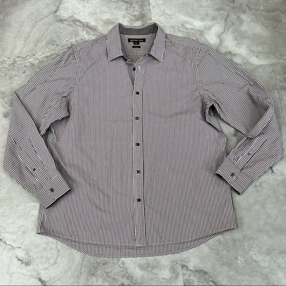 Michael Kors Button Down Striped Burgundy‎ and Blue Size XL Xlarge - Picture 1 of 7